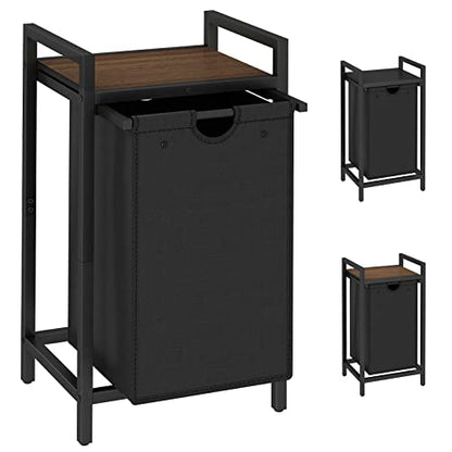 LAATOOREE Laundry Hamper, Two-Color Laundry Basket with Removable Laundry Bag and Top Shelf, Clothes Hamper for Samll Space,Laundry Room, Bedroom, Bathroom - style: 1bag-Black Walnut