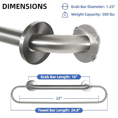 16 inch Grab Bar with 25 inch Towel Rack, Shower Grab Bar for Seniors, Safety Bars for Bathroom with Towel Holder, Wall Mount Grab Bar, Stainless Steel Support up to 500LBS - style: 25 inch long upgrade