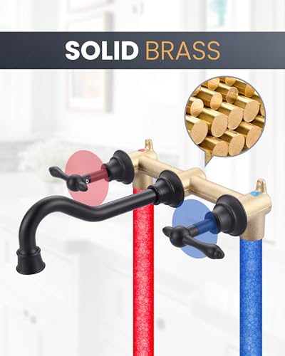 Black Bathroom Faucet Wall Mount: WOWOW Brass Bathroom Sink Faucets 2 Handle and Rough-in Valve Included, 8 Inch Lavatory Faucet 3 Hole Antique Tap - color: Black