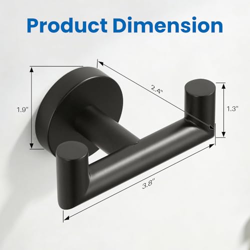 Shower Towel Hook, Wall Mount Robe Hook Holder, Matte Black | Stainless Steel Material, Double Hooks Design, Rust-Resistant, Strong Load-bearing Capacity - color: Matte Black