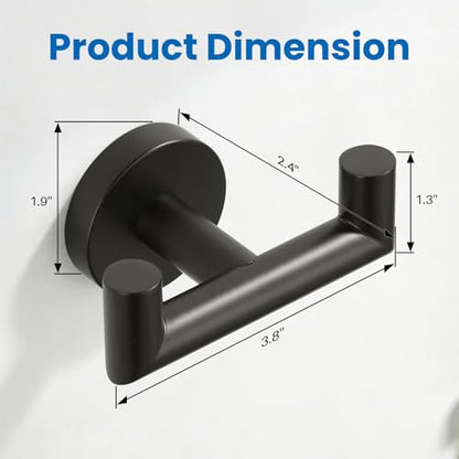 Shower Towel Hook, Wall Mount Robe Hook Holder, Matte Black | Stainless Steel Material, Double Hooks Design, Rust-Resistant, Strong Load-bearing Capacity - color: Matte Black