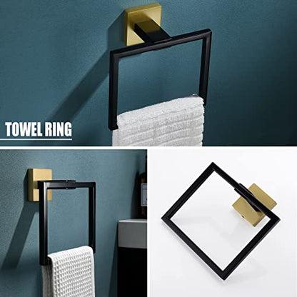 YACVCL 5 Pieces Bathroom Hardware Set, Black and Gold Towel Bar Set, 23.6 inch Towel Bar Hand Towel Holder Wall Mounted Stainless Steel - color: Black and Brushed Gold