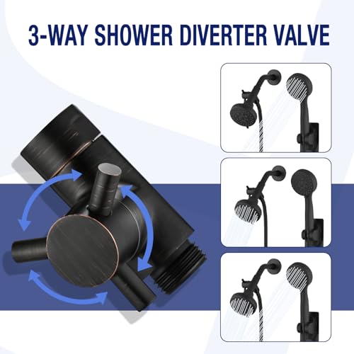 PDPBath Brass 3 Way Shower Arm Diverter Valve for Handheld Shower Head and Fixed Shower Head, G1/2 Universal Connection - Oil Rubbed Bronze - color: Oil Rubbed Bronze-1