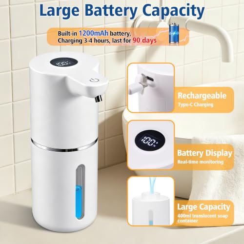 Automatic Liquid Soap Dispenser, Touchless Rechargeable, 350ml, White - color: White