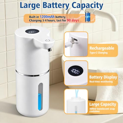 Automatic Liquid Soap Dispenser, Touchless Rechargeable, 350ml, White - color: White