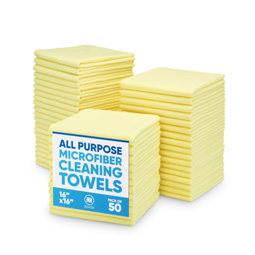 Microfiber Wholesale - 16"x16" 50 Pack Microfiber Cleaning Cloths, All-Purpose Shop Rags for Janitorial, Auto Detailing, Restaurants & Home Use — Reusable, Machine Washable (Yellow) - color: Yellow, size: 50 Pack