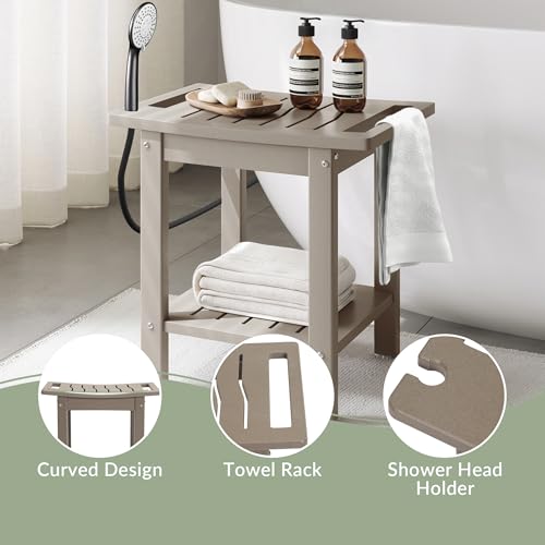 Sage HDPE Poly Plastic Waterproof Bathroom Shower Bench, Weathered Wood - color: Weathered Wood