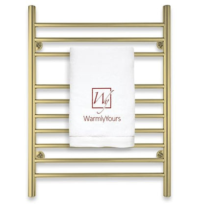 Heated Towel Rack, 10-Bar Wall-Mounted Electric Towel Warmer, Polished Gold, Plug-in or Hardwired, Luxury Bathroom Accessory for Warm, Dry Towels (WarmlyYours Infinity) - color: Polished Gold