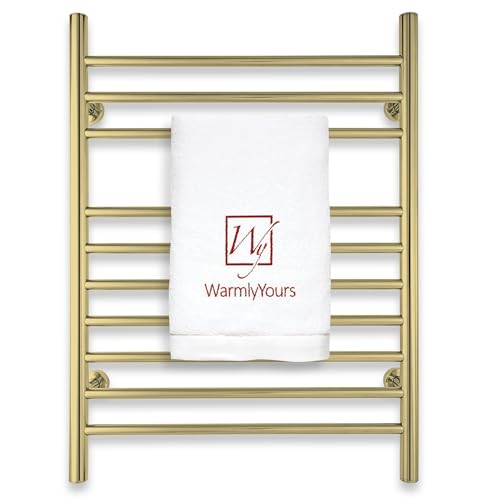 Heated Towel Rack, 10-Bar Wall-Mounted Electric Towel Warmer, Polished Gold, Plug-in or Hardwired, Luxury Bathroom Accessory for Warm, Dry Towels (WarmlyYours Infinity) - color: Polished Gold