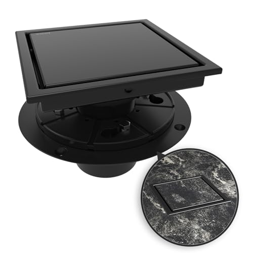 6 Inch Square Shower Drain Black Floor Drain with Flange Reversible 2-in-1 Cover Tile Insert Grate Removable SUS304 Stainless Steel CUPC Certified Matte Black - color: Matte Black, size: 6 Inch