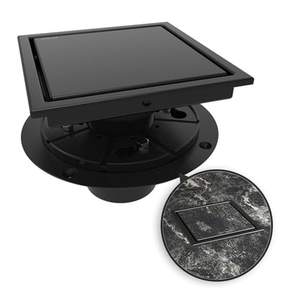 6 Inch Square Shower Drain Black Floor Drain with Flange Reversible 2-in-1 Cover Tile Insert Grate Removable SUS304 Stainless Steel CUPC Certified Matte Black - color: Matte Black, size: 6 Inch