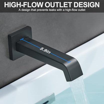 Bathtub Shower Faucet Set with Pressure Balance Valve, 12" Ceiling Mount Shower System with Tub Spout Multi-function Handheld Head Push Button Diverter Shower Trim Kit, Matte Black - color: Matte Black, style: 12"-Square-Tub-01