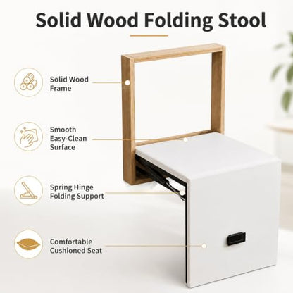 Wall Mounted Folding Stool, Solid Wood Foldable Shoe Bench with Spring Hinge, Space Saving Wall Seat for Entryway, Bedroom and Hallway - color: D