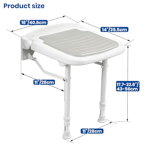 Wall Mounted Shower Seats, Support 550lbs, Adjustable Height Fold Down Shower Seat Wall Mounted, Folding Shower Bench Wall Mounted for Elderly-Adults-Pregnants-Seniors-Disabled - size: FSA eligible- Shower Seat