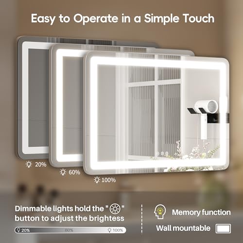 ZL ZELing Vanity Mirror with Lights, 32" x 23", LED Makeup Mirror, Dimmable 3-Color Lighting, 5X Magnification, Touch Screen Control, Wall-Mountable and Tabletop Design - color: White-3223 Led Light