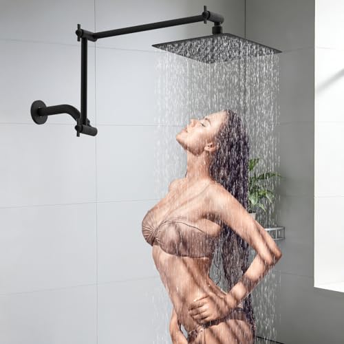 All-Metal 20" Shower Head Extension Arm, G1/2" Universal/Adjustable, Black | Flexible Brass Shower Extender Height/Angle Adjustable for Tall People, Stainless Steel Shower Pipe Extended with Lock Joint - color: Matte Black, size: 20 Inch