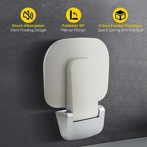 Dyna-Living Wall Mounted Folding Shower Seat 440 LBS Load-Bearing | Fold Down Shower Seat for Inside Shower, 13.7" Wide Shower Bench, Space-Saving, Stainless Steel Frame & Non-slip Surface