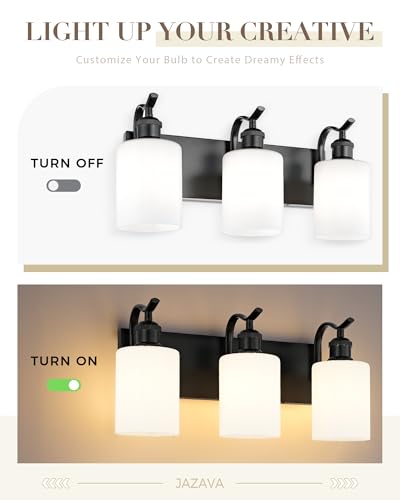 Black Vanity Light, 3-Light Bathroom Light Fixture, Modern Wall Sconce with Milk Glass, VL01BKW-3 - color: Black & Milk Glass, size: 3 LIGHT