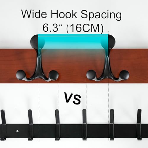 WEBI Coat Rack Wall Mount,24" Solid Wood Coat Hooks Wall Mounted Coat Hanger,16" Hole to Hole,Heavy Duty Hook Rack Rail,4 Triple Hooks for Hanging Coats,Jacket,Clothes,Hat,Backpack,Cherry - color: Cherry, size: 24 Inch