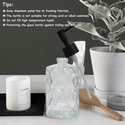YYTSGG Crystal Clear Glass Soap Dispenser with Black Pump, 2 Pack 12oz | Diamond Hand Dispenser, Refillable Lotion Dispenser & Dish Soap Dispenser, Bathroom Soap Dispenser for Liquid, Shower Gel - color: Transparent