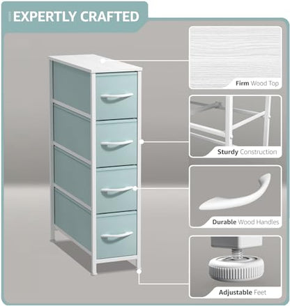 Sorbus Kids Narrow Dresser with 4 Drawers - Vertical Slim Storage Chest of Drawers with Steel Frame, Wood Top & Easy Pull Fabric Bins for Small Spaces, Closets, Bedroom, Bathroom & Laundry - color: Pastel Aqua, style: 4 Drawer