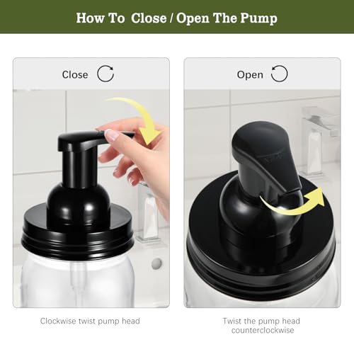 Amolliar Plastic Foaming Soap Dispenser with Pump Lid, 16Oz Refillable Foam Hand Soap Dispenser Set, Clear Dish Soap Bottles with Waterproof Lable for Farmhouse Kitchen Bathroom (4 Pack, Black)