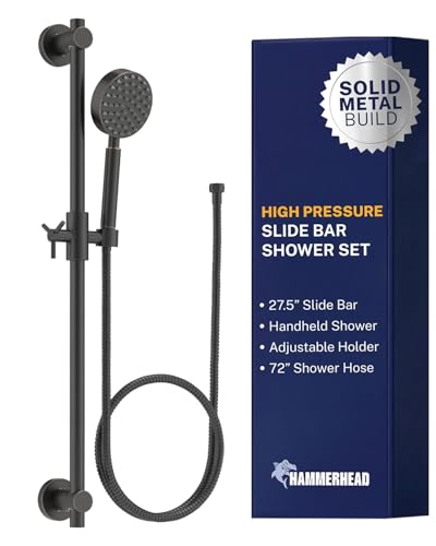 HammerHead Showers® Solid Metal 27.5 Inch Shower Slide Bar Set and Handheld Shower Head with Hose — OIL RUBBED BRONZE — 2.5 GPM High Pressure Spray Wand — Easily Adjust Height & Angle of Handshower - color: Oil Rubbed Bronze, size: 2.5 GPM