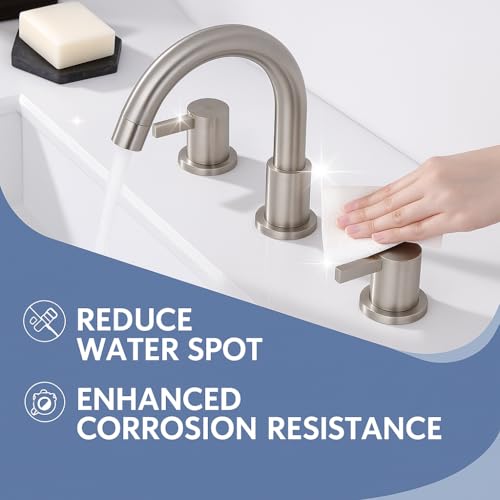 Two Handle 8inch Widespread Bathroom Faucet 3 Holes, Bathroom Sink Faucet with Metal Pop up Drain Assembly and cUPC Water Supply Lines, Brushed Nickel - color: Brushed Nickel