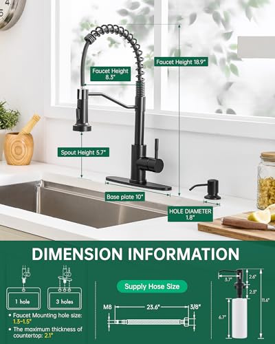 AIMADI Black Kitchen Faucet with Soap Dispenser and Pull Down Sprayer | Matte Black,Lead-Free,Single Handle,Stainless Steel,360° Swivel,for Farmhouse,Camper, RV,Laundry,Bar Sink - color: Matte Black