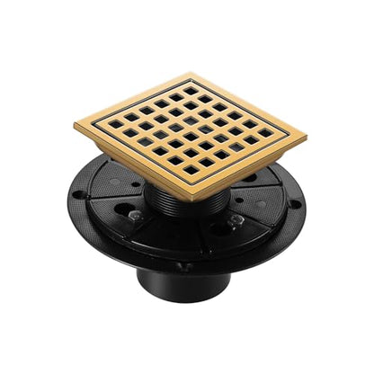 Shower Drain, Brushed Gold 4 inch Shower Floor Square Drain with Flange, Removeable Grid Panel SUS 304 Stainless Steel Square Shower Drain - color: Brushed Gold, size: 4 inch