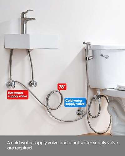 Arofa Hot and Cold Bidet Sprayer for Toilet, Warm Water Bidet Attachment | Hot & Cold Control, Adjustable Water Flow, 7/8" Brass T-valve, Fits Two-Piece Toilets, Feminine/Baby/Pet Wash, Easy Install - color: Stainless Steel(Hot&Cold), size: 1 Pack