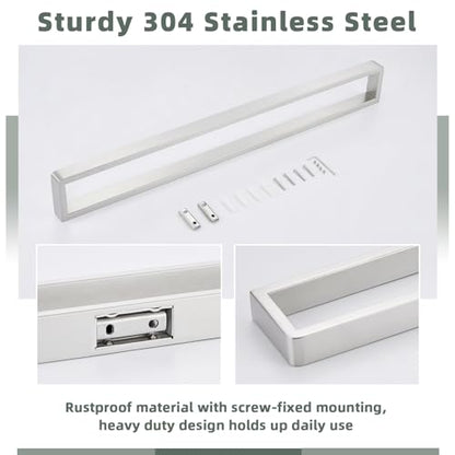 22.8" Towel Bar for Bathroom Shower, Brushed Nickel, Wall Mounted | 304 Stainless Steel, Rust-resistant Towel Holder for vanity, kitchen, Square Design with Hidden Screws, Heavy-duty Hang - color: Brushed Nickel