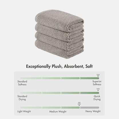 Madison Park 100% Zero Twist Cotton 4 Piece Bathroom Hand Towels, Grey | 18" x 28" Bath Hand Towels, 500 GSM Diagonal Ribbed, Soft, Quick Dry, Highly Absorbent, Durable, Modern, OEKO TEX - color: Grey, size: 4 Piece Hand Towel Set