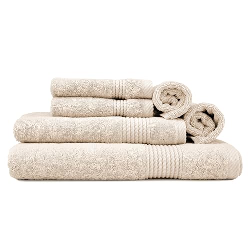 Lara Premium Towel Set 6 Piece - Soft & Highly Absorbent Bathroom Towel Set, 100% Luxury Turkish Cotton, Flannel Bath Towels, 1 Bath Towel, 1 Hand Towel, 4 Washcloths - White - color: White, size: 1 Bath Towel, 1 Hand Towel, 4 Wash Cloths