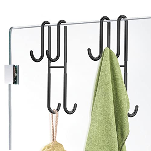 Cerbonny Shower Door Hooks, 2 Pack Double Towel Hooks for Bathroom Frameless Glass Shower Door, Heavy Duty Stainless Steel Bathroom Hanger Without Perforation，Black - color: Black, size: 7 in