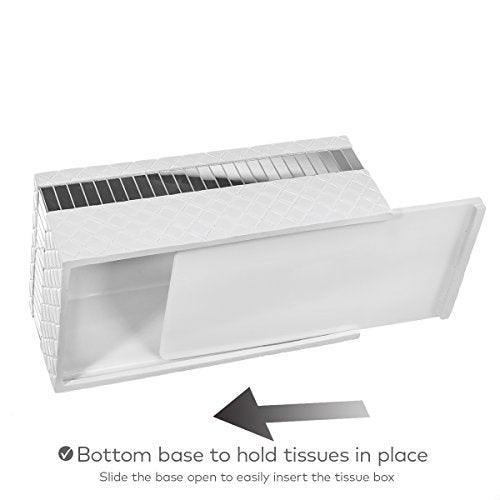 Creative Scents Quilted Mirror Rectangle Tissue Box Cover - White Tissue Box Holder Rectangular for Bathroom with Durable Bottom Slider - Tissue holders Decorative White Bathroom Accessories and Decor - style: Rectangle Tissue Box