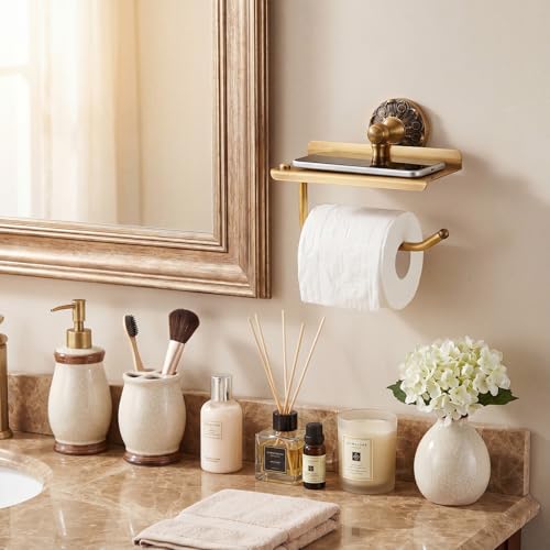 2 Pieces Set Antique Brass Toilet Paper Holder Retro Brass Hand Towel Ring Tissue Roll Paper Hanger Bathroom Hardware Wall Mounted Vintage Bathroom Accessories(Style 1) - style: Style 1