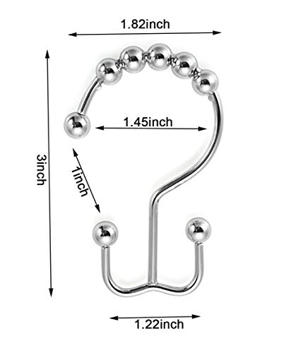 Double Side Roller Shower Curtain Hooks Rings, 12PCS | 100% Stainless Steel,Curtain Hooks Rings for Bathroom Shower Rods Curtains and Liners, Easy Glide Rollers, Polished Chrome - color: Polished Chrome