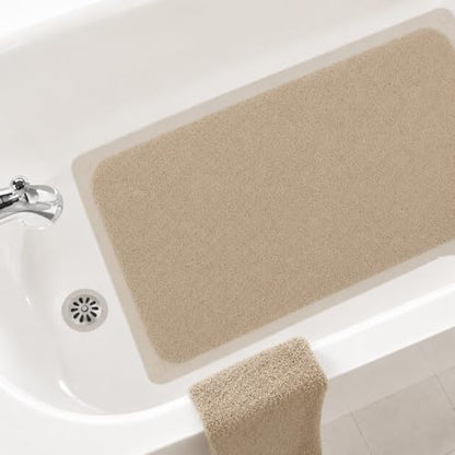 Home Expressions Non Slip with Suction Cups Loofah Bathmat 27"x15" & 29.5"X16.9", PVC Loofah Bathroom Mats, Loofah Mats for Shower and Bathroom, Quick Drying, (Beige 29.5"X16.9") - size: BEIGE 29.5"X16.9"