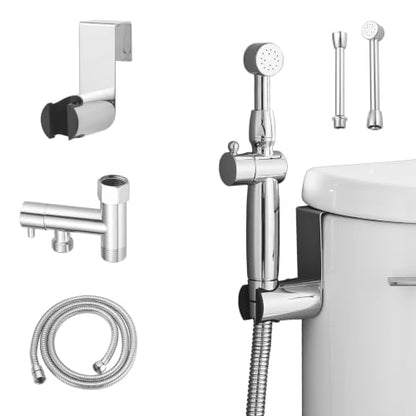 Chrome Handheld Bidet Sprayer Attachment for Toilet, Brass | Adjustable Length Spray Heads, with Bidet Hose, Cloth Diaper Sprayer Bidets for Attachment Toilet, Wall or Toilet Mount