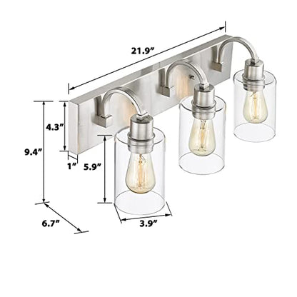 Emliviar 3-Light Vanity Light Fixture - Modern Bathroom Light Fixtures Over Mirror, Brushed Nickel Finish with Clear Glass, YCE237B-3W BN - color: Brushed Nickel - Clear Glass, size: 3-Light