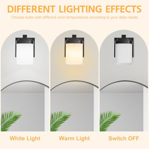 4.72 Inches Bathroom Vanity Lights, 1-Light Black Bathroom Llight Fixtures Over Mirror with Milky White Square Glass Shade, Modern Farmhouse Bathroom Wall Lamp, Wall Sconces Set of Two - color: Black, size: 4.7 Inch : 1-light