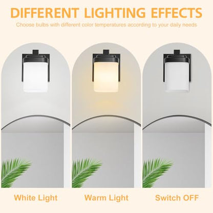 4.72 Inches Bathroom Vanity Lights, 1-Light Black Bathroom Llight Fixtures Over Mirror with Milky White Square Glass Shade, Modern Farmhouse Bathroom Wall Lamp, Wall Sconces Set of Two - color: Black, size: 4.7 Inch : 1-light