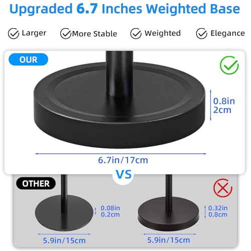 Heavy Duty Toilet Paper Holder Stand, Stable Weighted Base Toilet Paper Holder Free Standing, Stainless Steel Bathroom Free Standing Toilet Paper Roll Holder, Matte Black Tissue Rack - color: Black