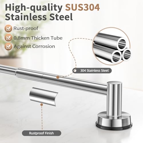 Adjustable Suction Cup Towel Bar Towel Racks for Bathroom 14.6-24" | No Drill Towel Rack, Stainless Steel Towel Bar Heavy Duty Wall Mounted - color: Silver