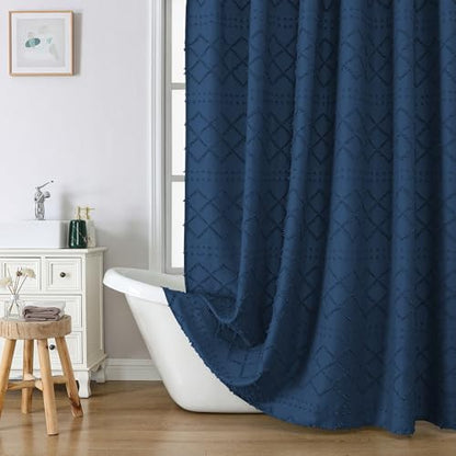 Dusty Blue Stall Boho Shower Curtain, Modern Tufted Plaid Striped Narrow Half Size Fabric Shower Curtain, Farmhouse Tufted Textured Shower Curtains for Bathroom, 36" W x 72" L - color: Dusty Blue, size: 36"W x 72"L (Pack of 1)