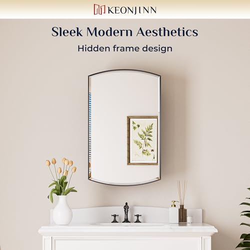 Keonjinn Black Medicine Cabinet with Mirror 24” x 30”, Metal Framed Wall Cabinet with Beveled Mirror, Surface Mount or Recessed Medicine Cabinet for Bathroom, Bathroom Mirror with Storage | Metal Framed Wall Cabinet with Beveled Mirror, Wall-Mounted or Re