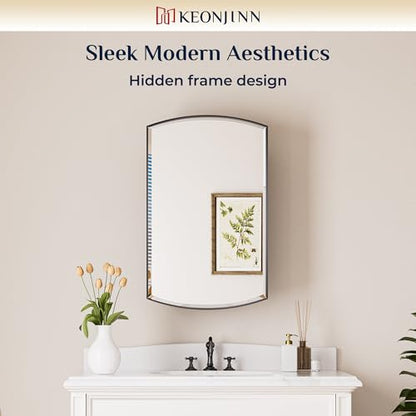 Keonjinn Black Medicine Cabinet with Mirror 24” x 30”, Metal Framed Wall Cabinet with Beveled Mirror, Surface Mount or Recessed Medicine Cabinet for Bathroom, Bathroom Mirror with Storage | Metal Framed Wall Cabinet with Beveled Mirror, Wall-Mounted or Re