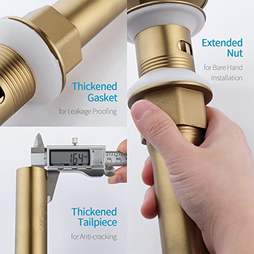KAIYING Pop Up Drain, Bathroom Vessel Sink Drain | with Overflow, Detachable Basket Drain Stopper Assembly, Anti-Clogging & Anti-Explosion Drain Strainer, Brushed Brass - color: Brushed Brass, style: With Overflow