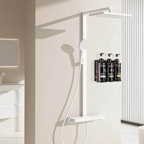 Pollock Pollock Shampoo and Conditioner Dispenser Wall Mounted | Shower Soap Dispenser 2 Chamber No Drill, Shampoo Dispenser for Shower, Body Wash Dispenser for Bathroom, Large Capacity - color: Brown 3 Chamber
